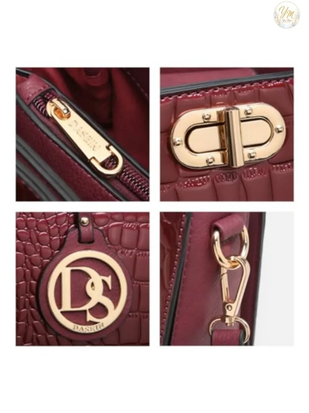 Vegan Leather Satchel Tote with Gold Twist Lock and Matching Clutch